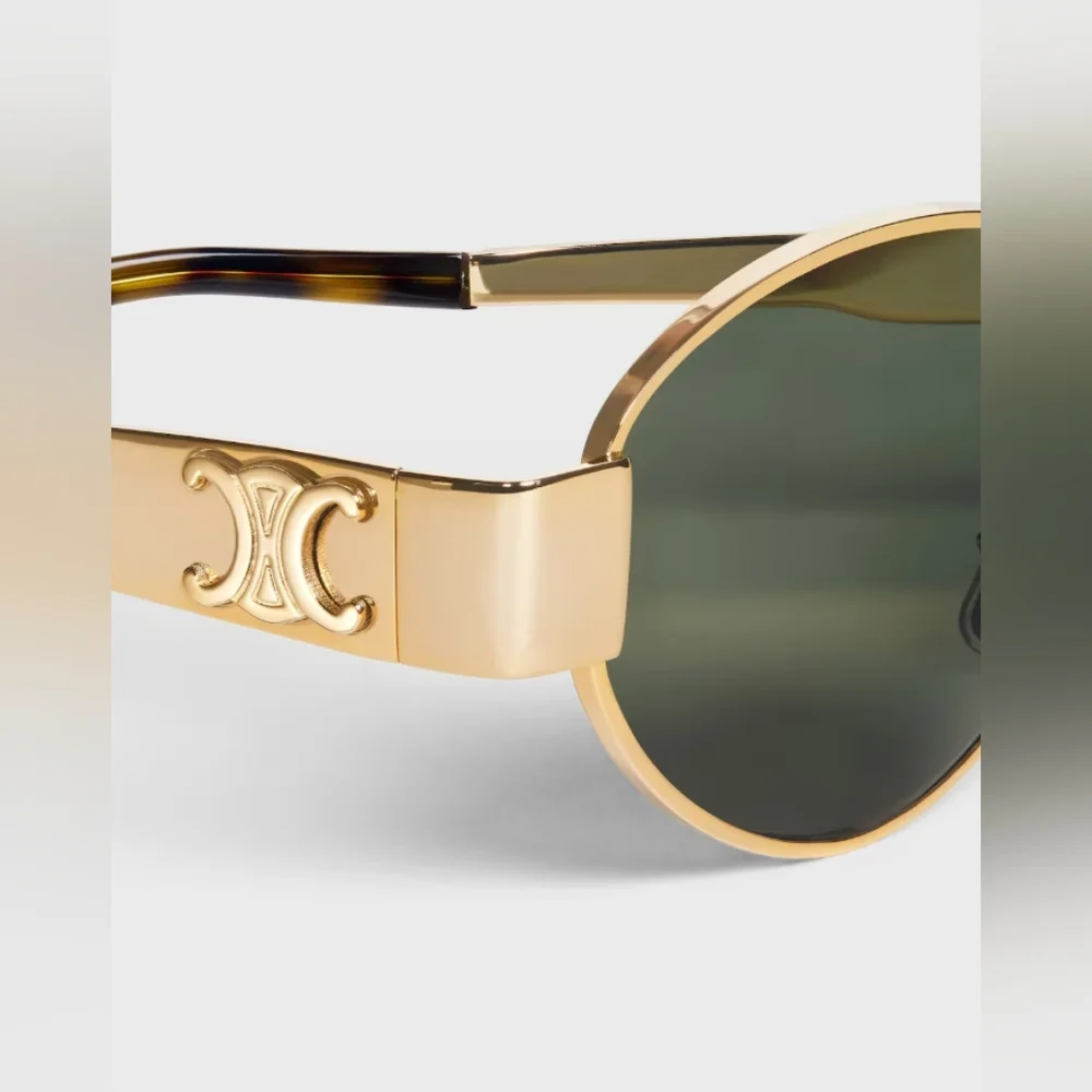 Celine Gold Metal Sunglasses with Green Lenses